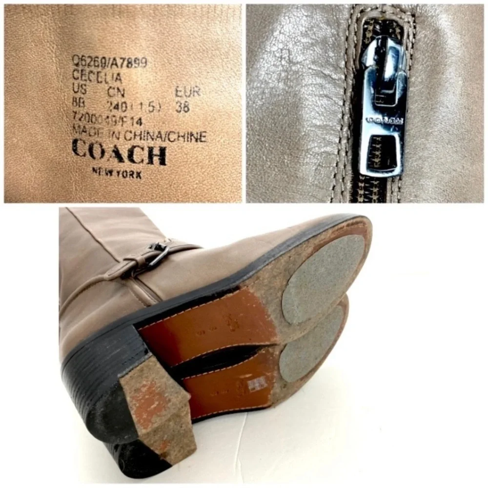 Coach Cecclia Belted Knee High Classic Riding Boot in Mushroom Brown Size 8